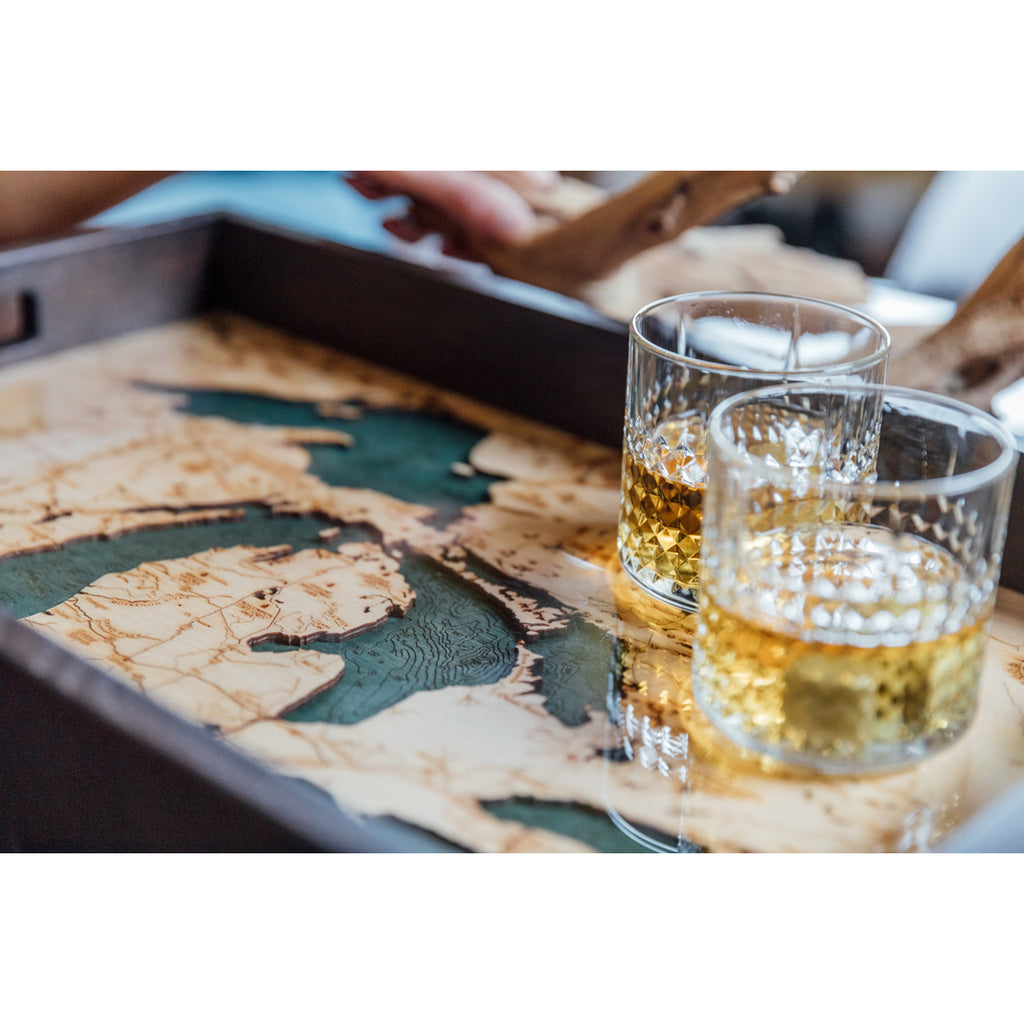 Great Lakes Serving Tray Wood Chart