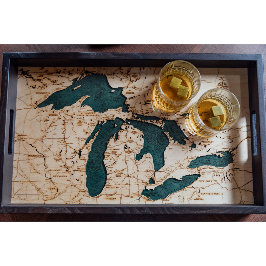 Great Lakes Serving Tray Wood Chart